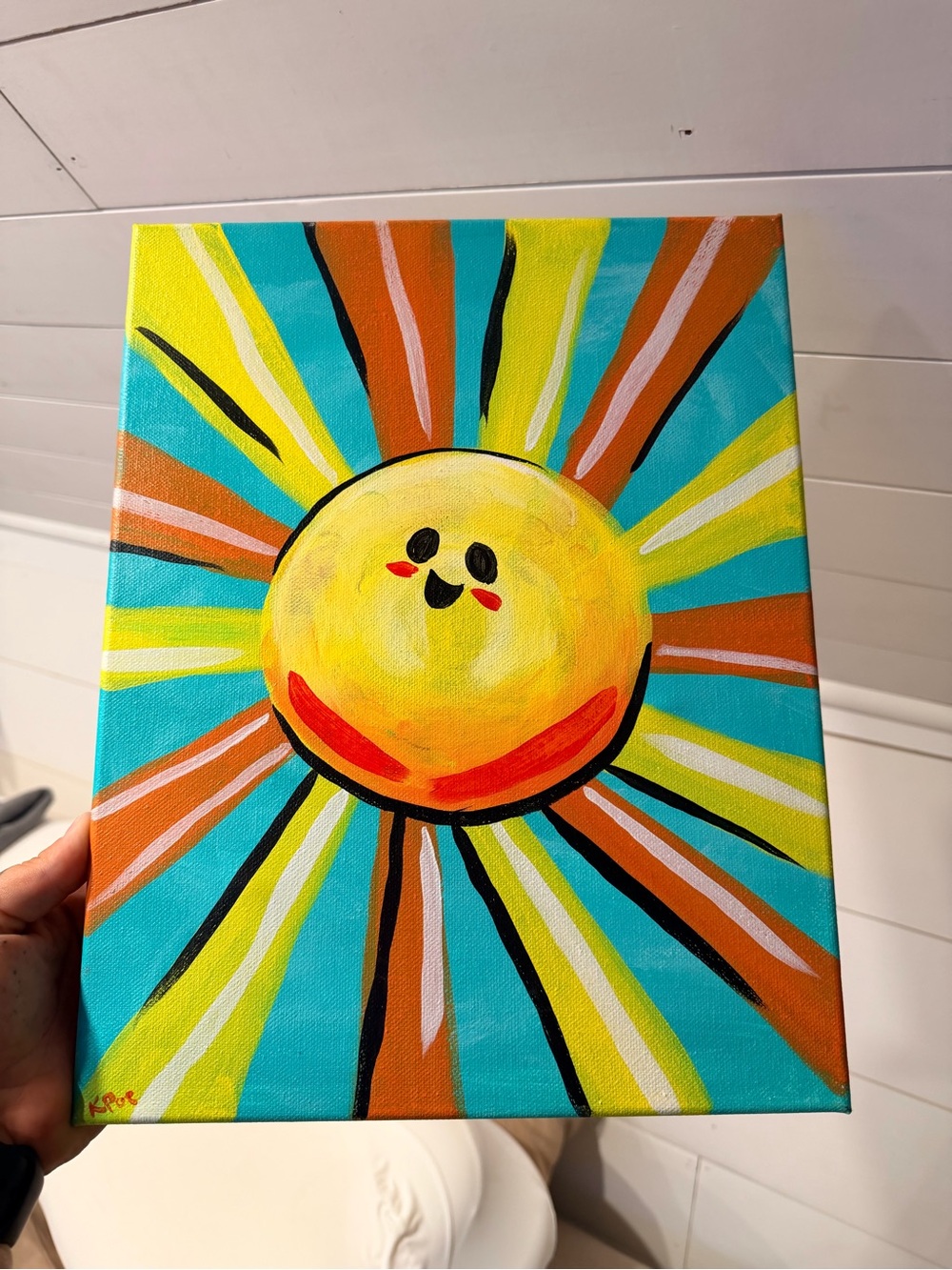 Handpainted Sunny Smile Wall Art - Bright Yellow Sunburst